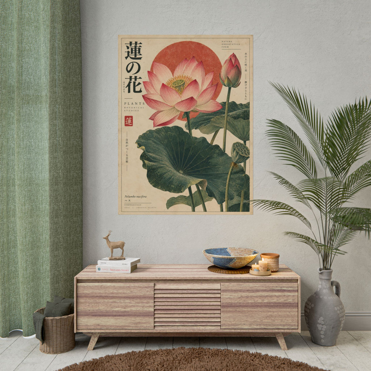 Japanese Lotus Botanical Study Wall Art | Red Herbarium