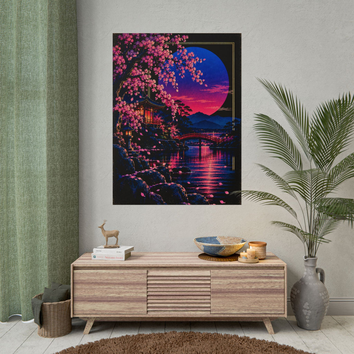 Japanese Cherry Blossom Nightscape Print / Poster | Neon Nights