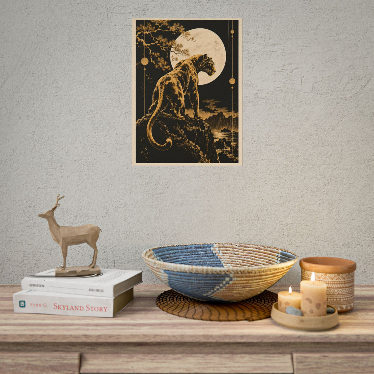 Golden Panther Moon Wall Art | Golden Moonlight