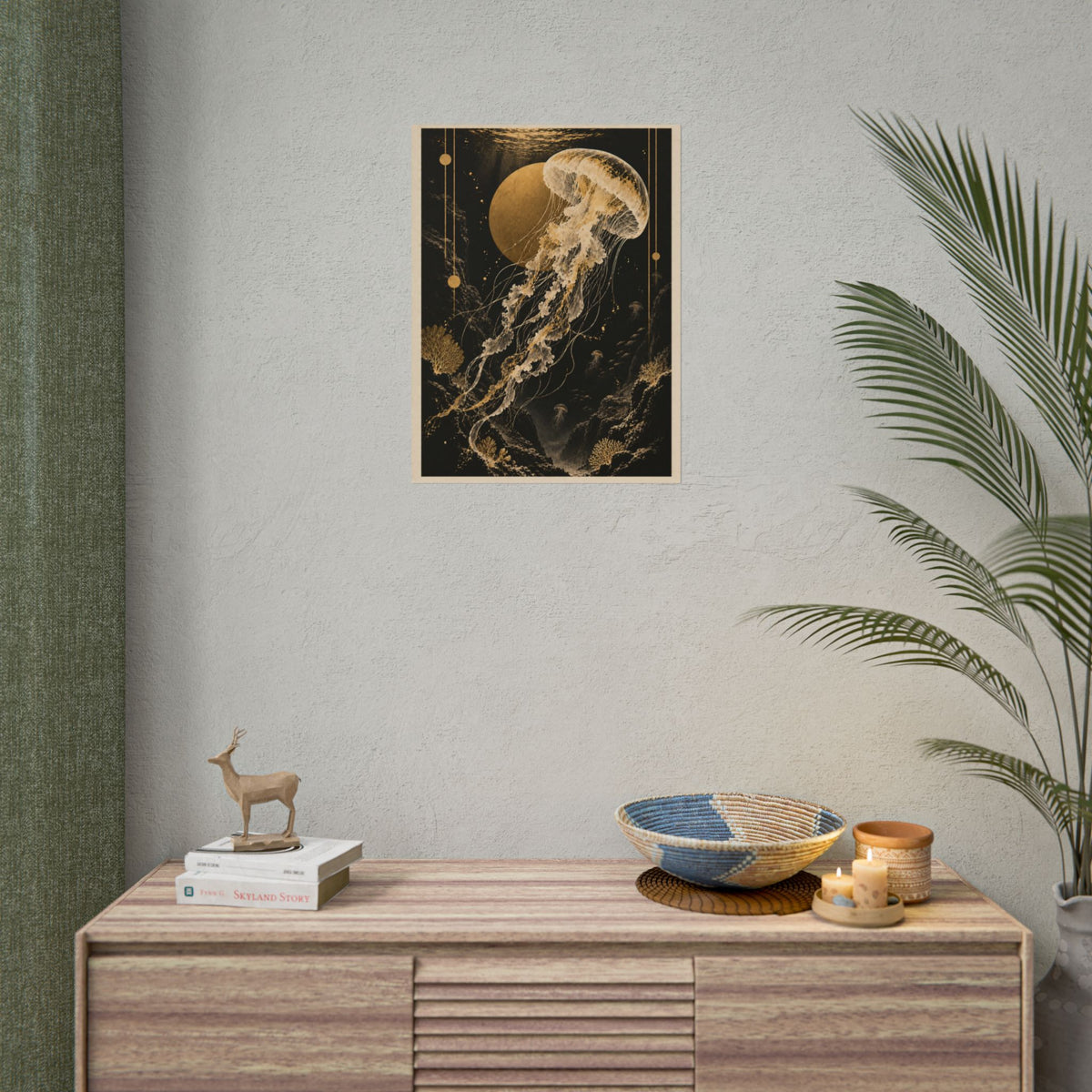 Golden Jellyfish Poster Wall Art | Golden Moonlight