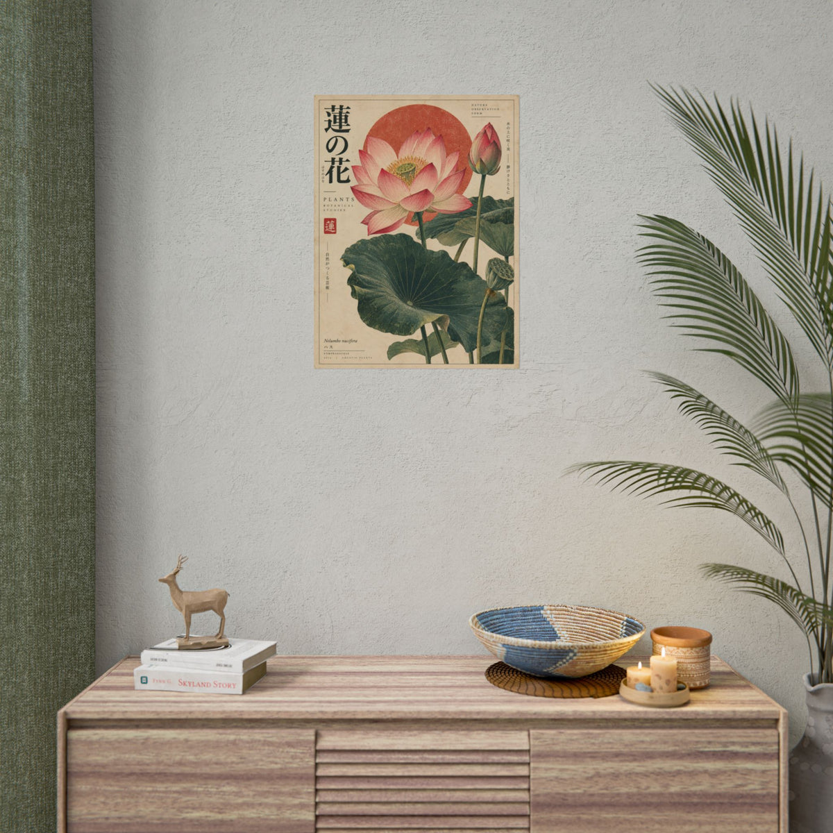 Japanese Lotus Botanical Study Wall Art | Red Herbarium
