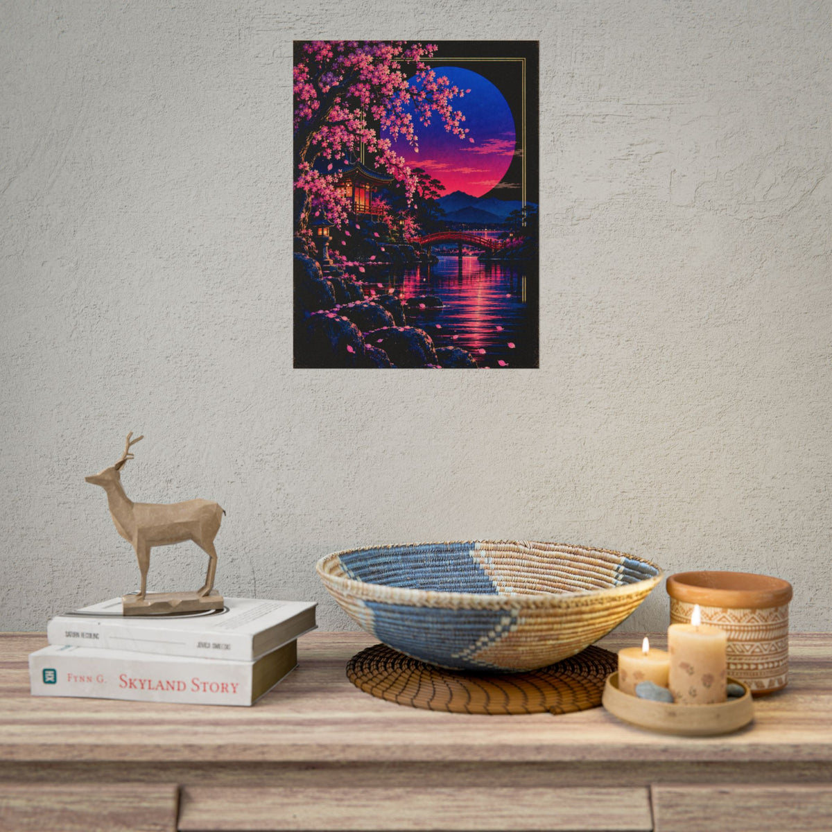 Japanese Cherry Blossom Nightscape Print / Poster | Neon Nights
