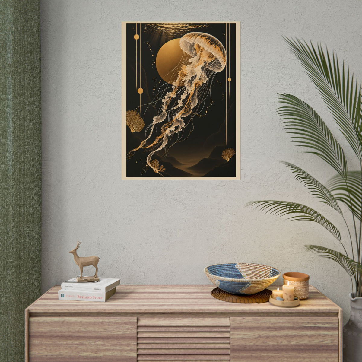 Golden Jellyfish Moon Art Print | Golden Moonlight
