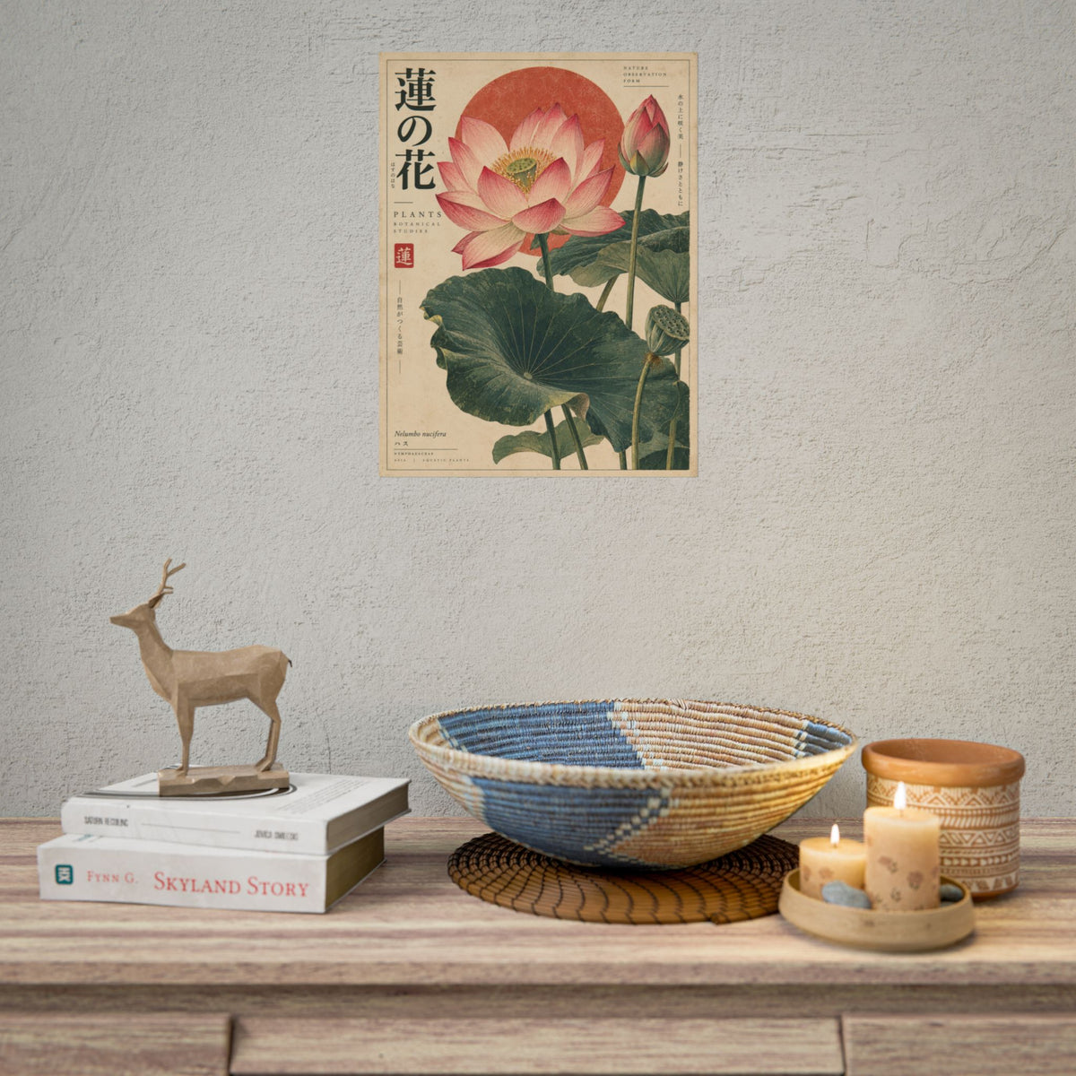 Japanese Lotus Botanical Study Wall Art | Red Herbarium