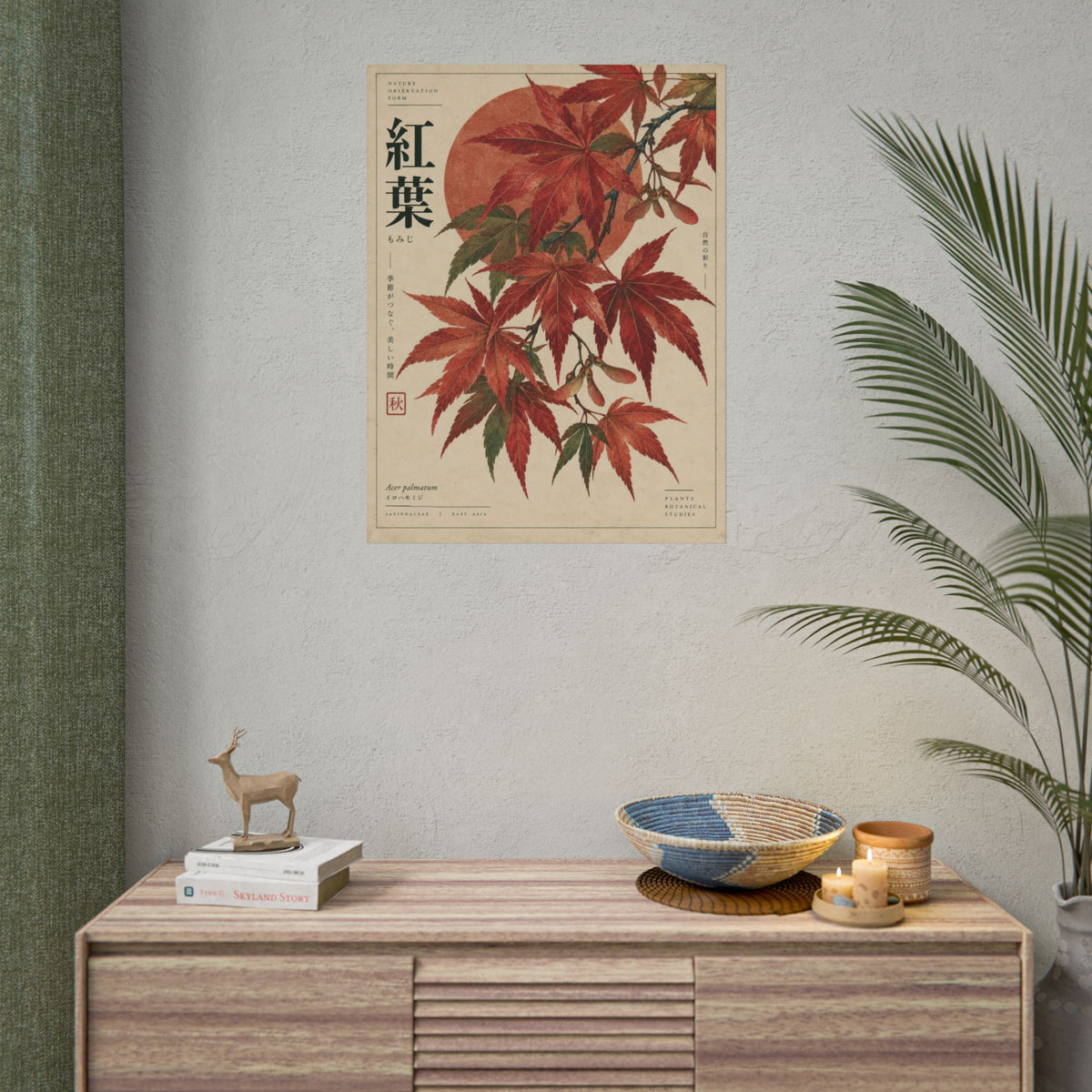 Japanese Maple Botanical Study Art Print | Red Herbarium