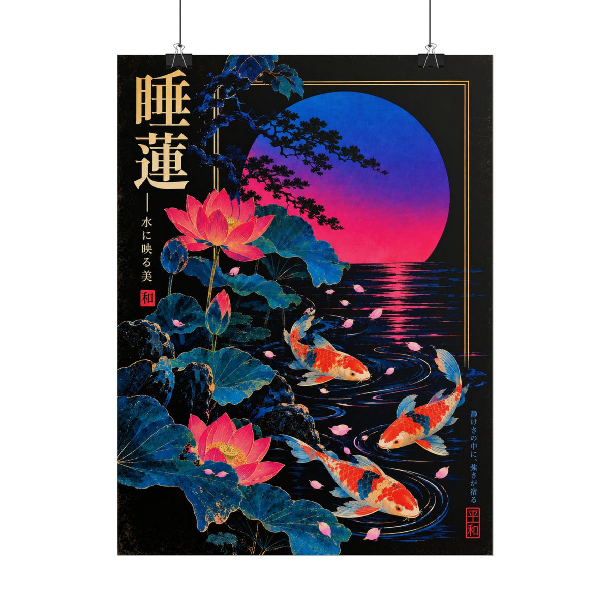 Koi & Lotus Sunset Print / Poster | Neon Nights