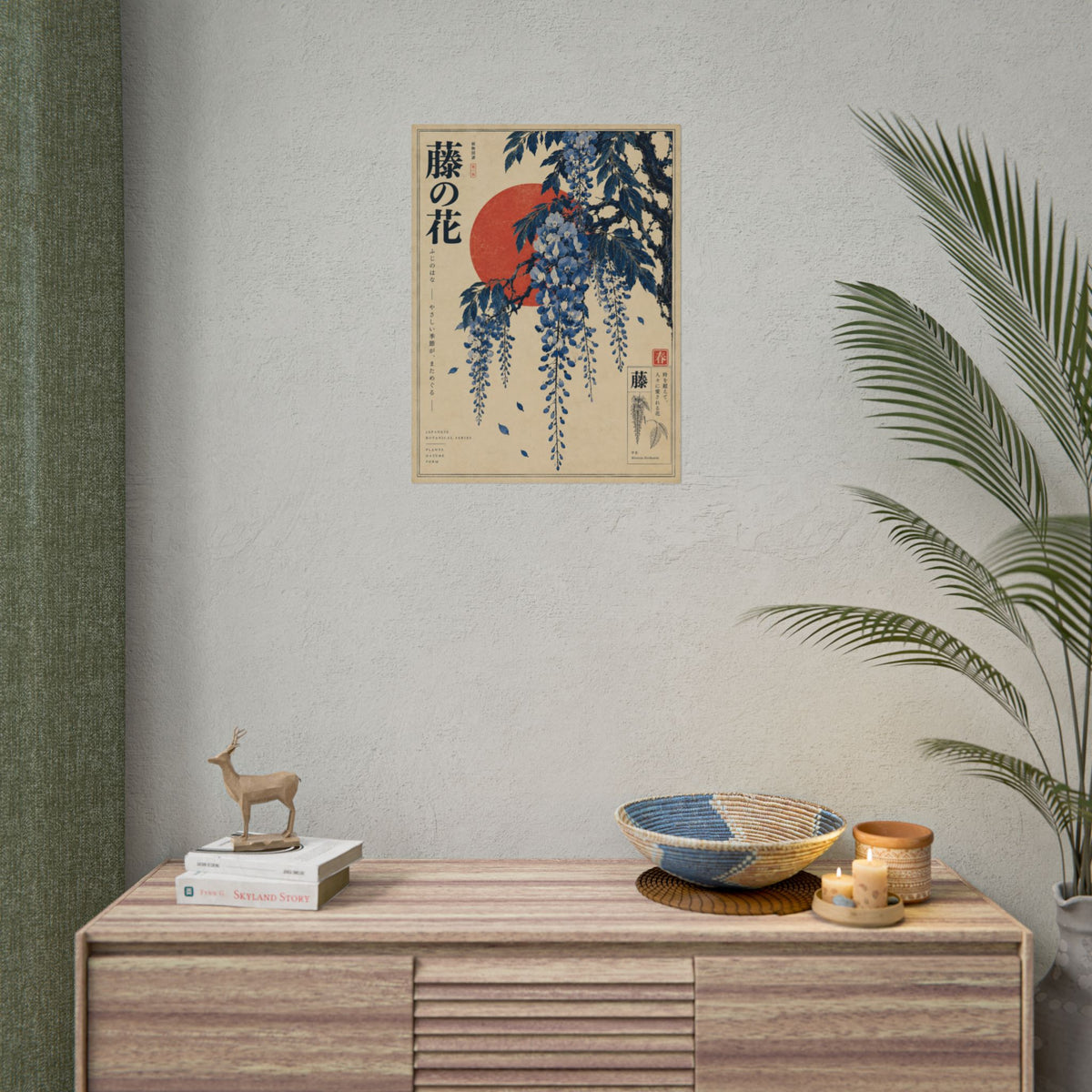 Wisteria Blossoms Japanese Art Print | Blue Herbarium