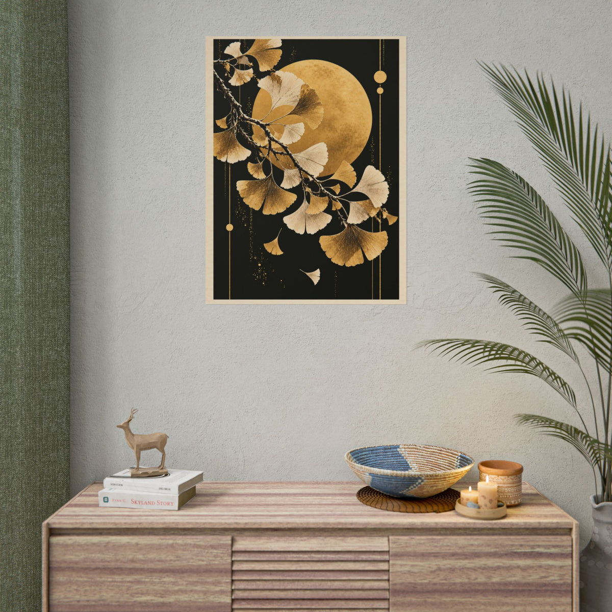 Golden Ginkgo Moon Art Print | Golden Moonlight