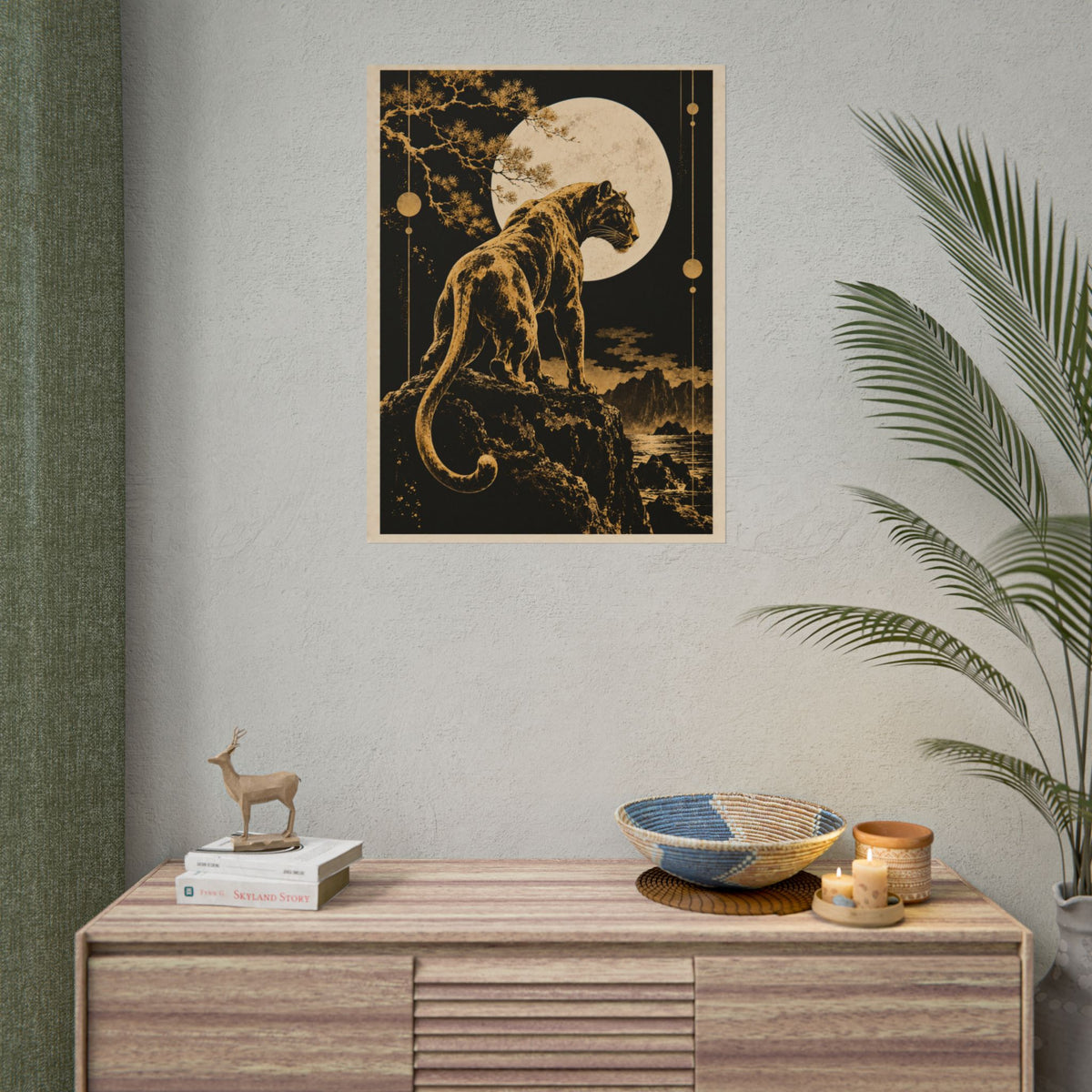 Golden Panther Moon Wall Art | Golden Moonlight