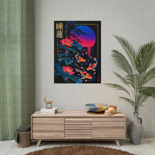 Koi & Lotus Sunset Print / Poster | Neon Nights