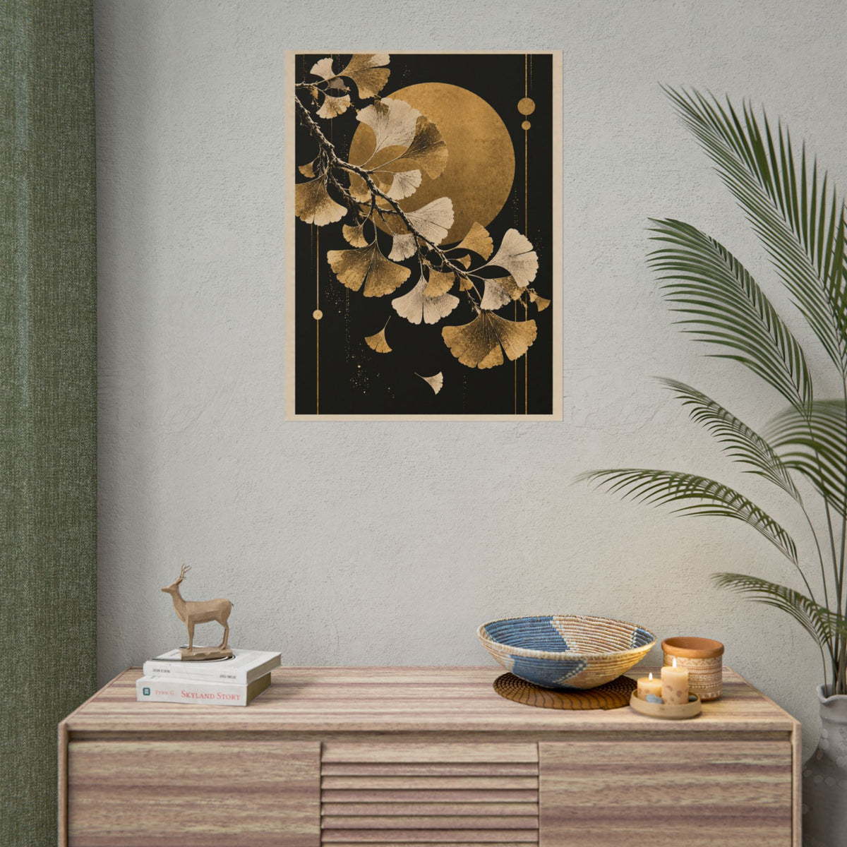 Golden Ginkgo Moon Wall Art | Golden Moonlight