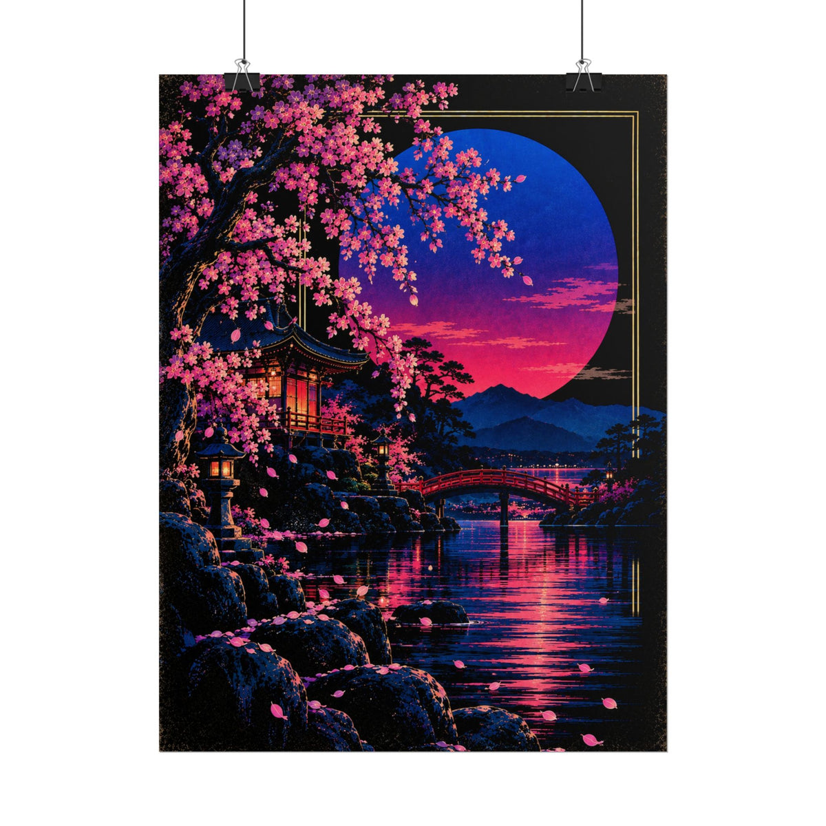 Japanese Cherry Blossom Nightscape Print / Poster | Neon Nights