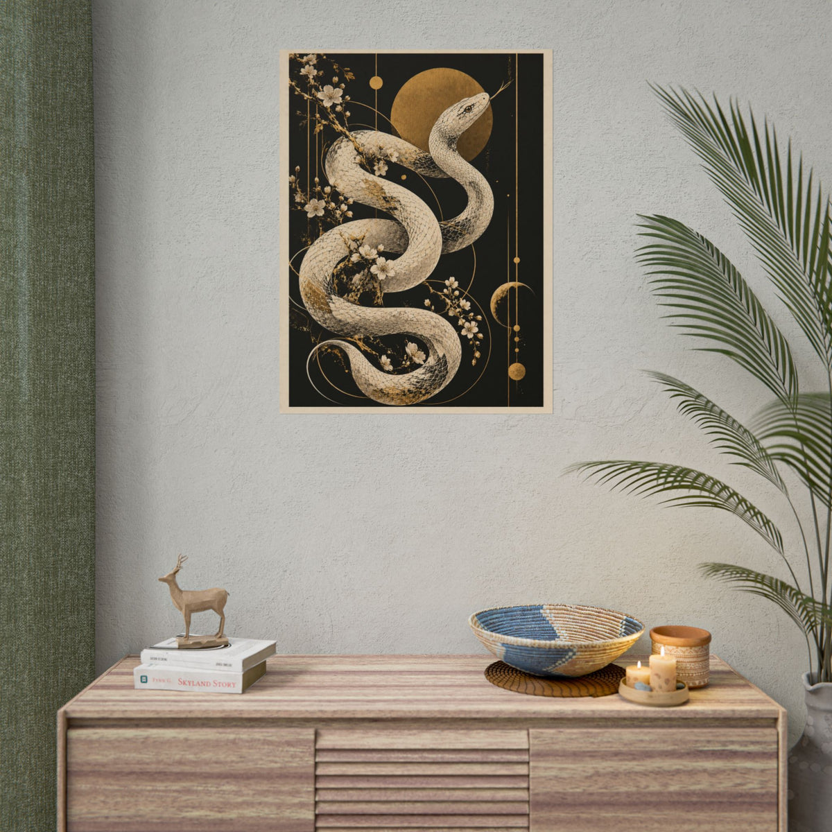 Golden Snake Moon Wall Art | Golden Moonlight