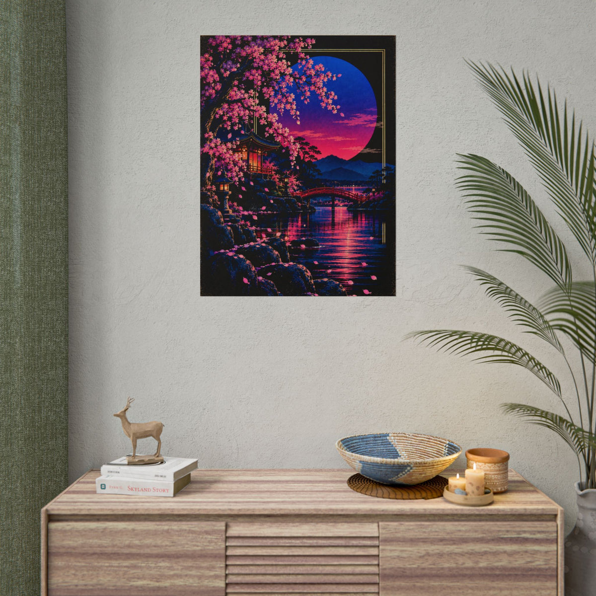 Japanese Cherry Blossom Nightscape Print / Poster | Neon Nights