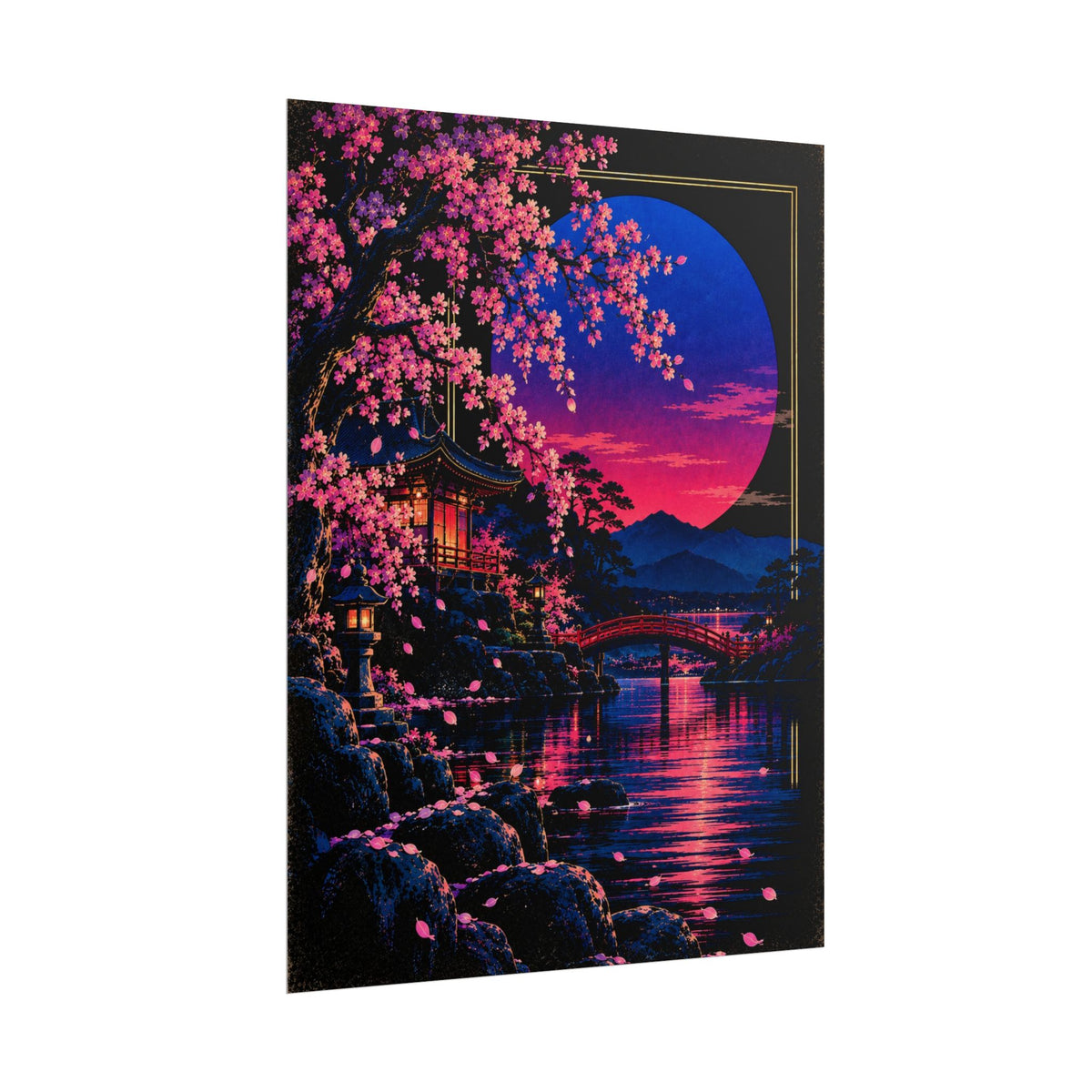 Japanese Cherry Blossom Nightscape Print / Poster | Neon Nights