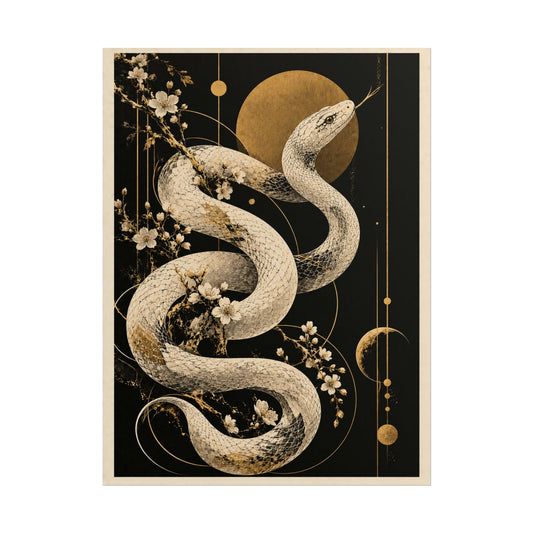 Golden Snake Moon Rolled Poster | Golden Moonlight Wall Art