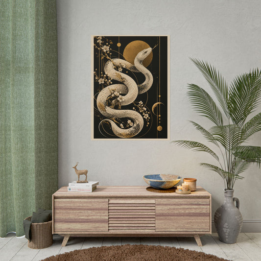 Golden Snake Moon Rolled Poster | Golden Moonlight Wall Art