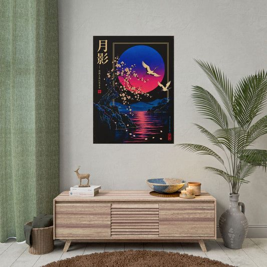Japanese Moonlight Crane Print / Poster | Neon Nights