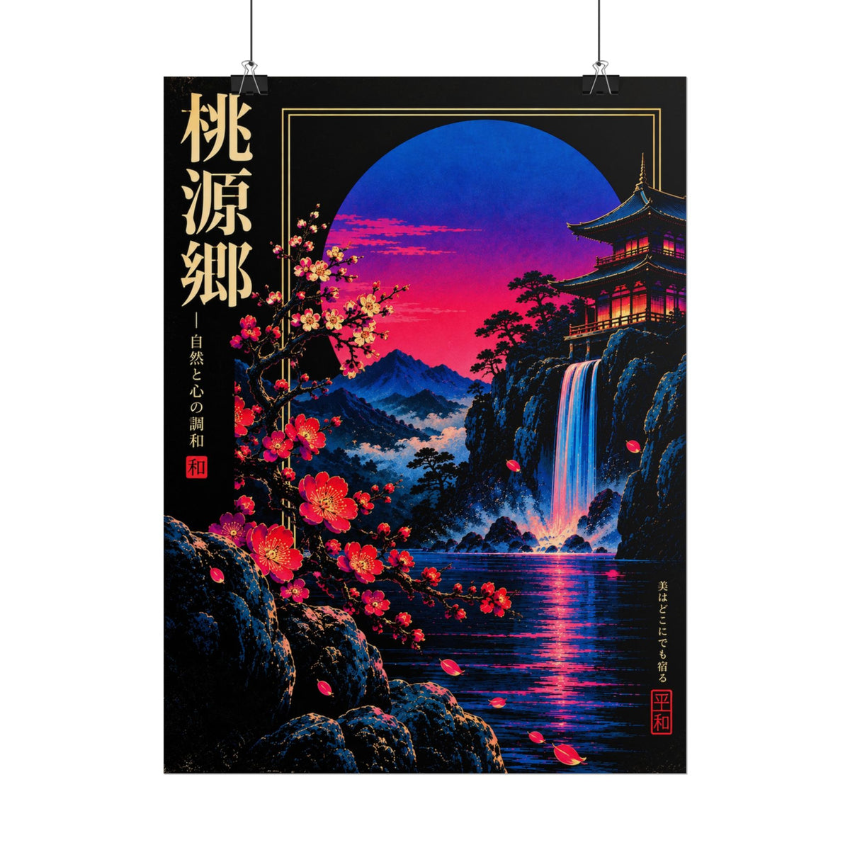 Japanese Sunset Waterfall Print / Poster | Neon Nights