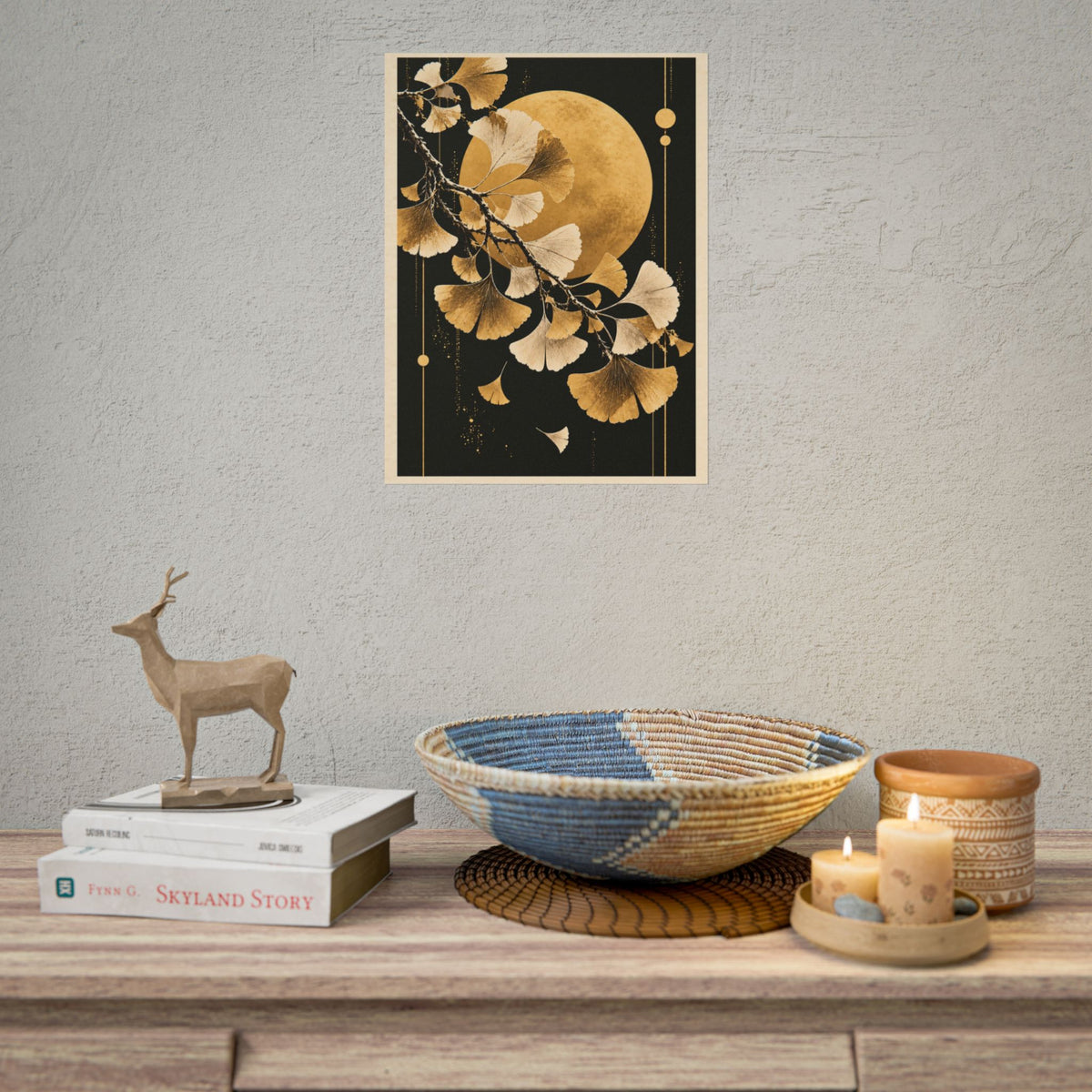 Golden Ginkgo Moon Art Print | Golden Moonlight