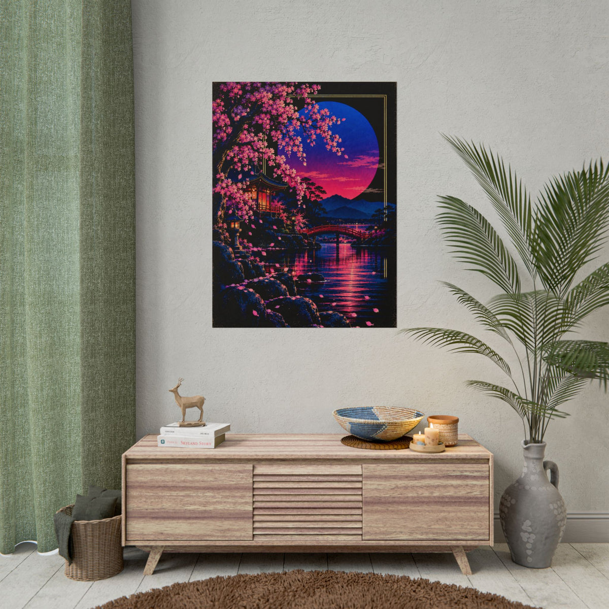Japanese Cherry Blossom Nightscape Print / Poster | Neon Nights
