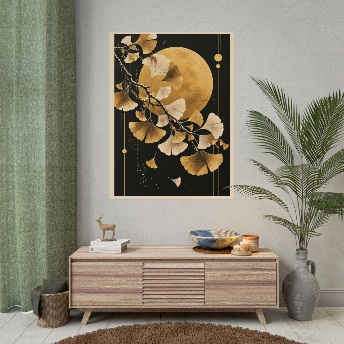 Golden Ginkgo Moon Art Print | Golden Moonlight