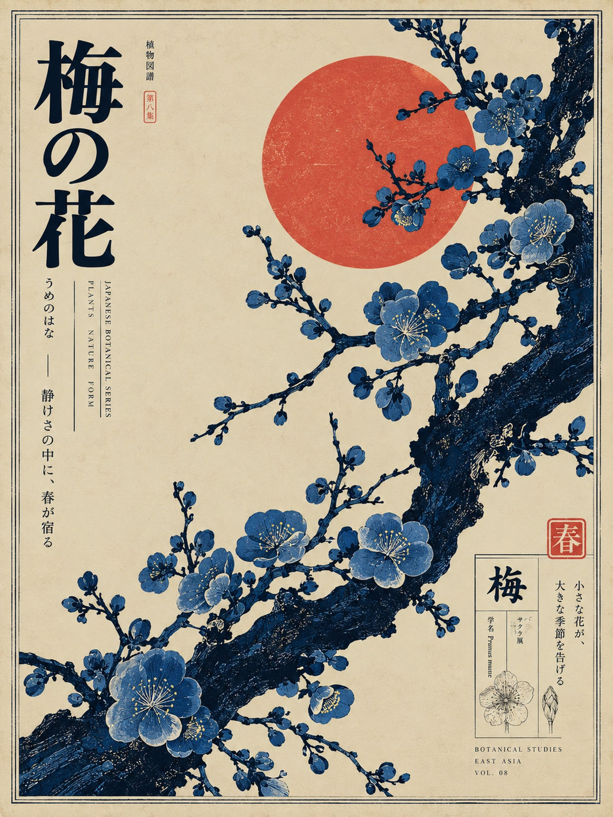 Japanese Plum Blossom Art Print | Blue Herbarium