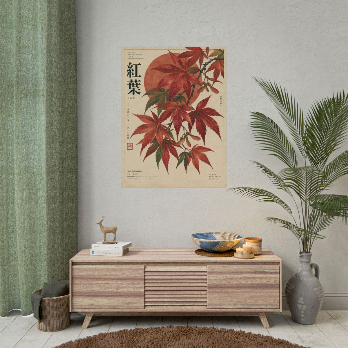 Japanese Maple Botanical Study Art Print | Red Herbarium