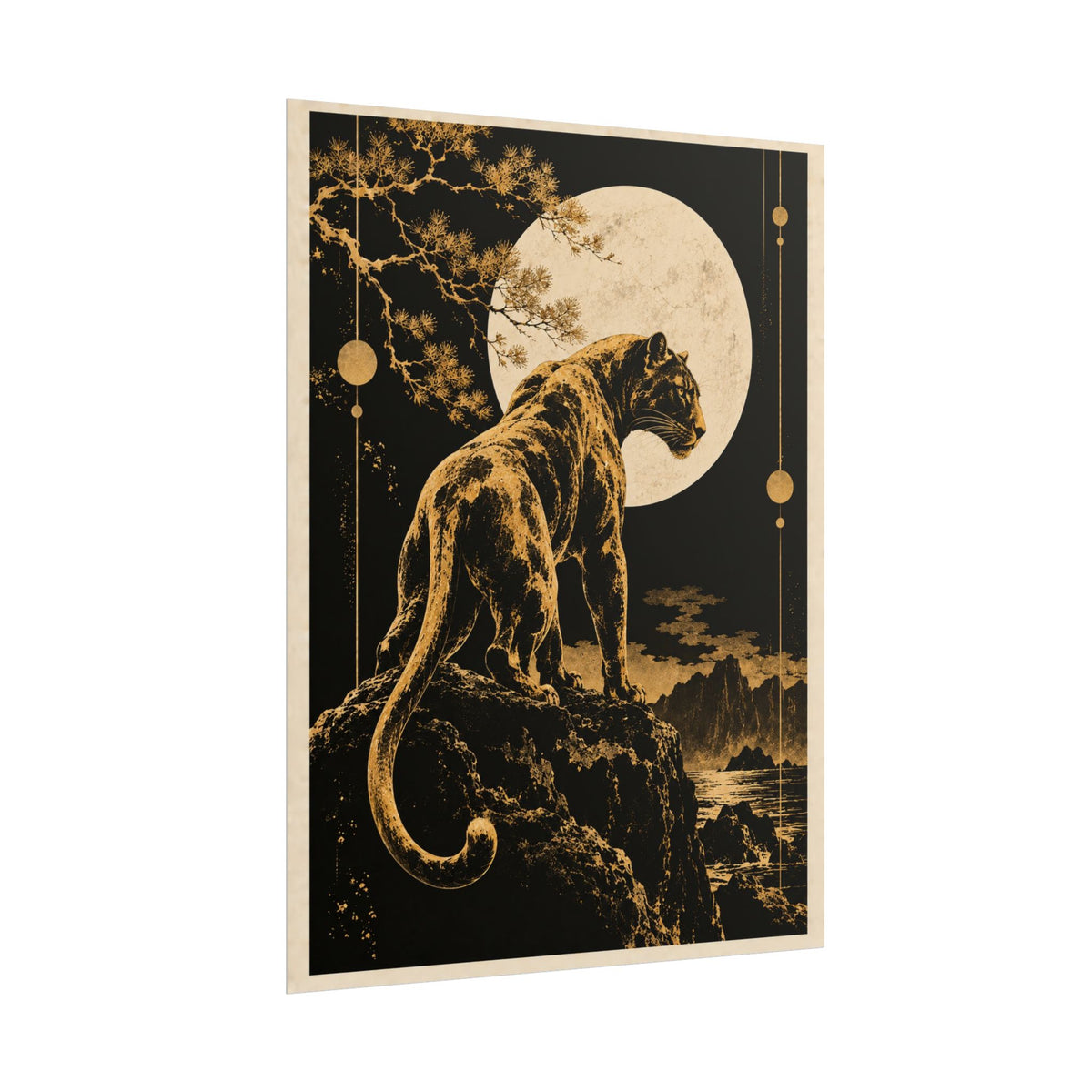 Golden Panther Moon Wall Art | Golden Moonlight