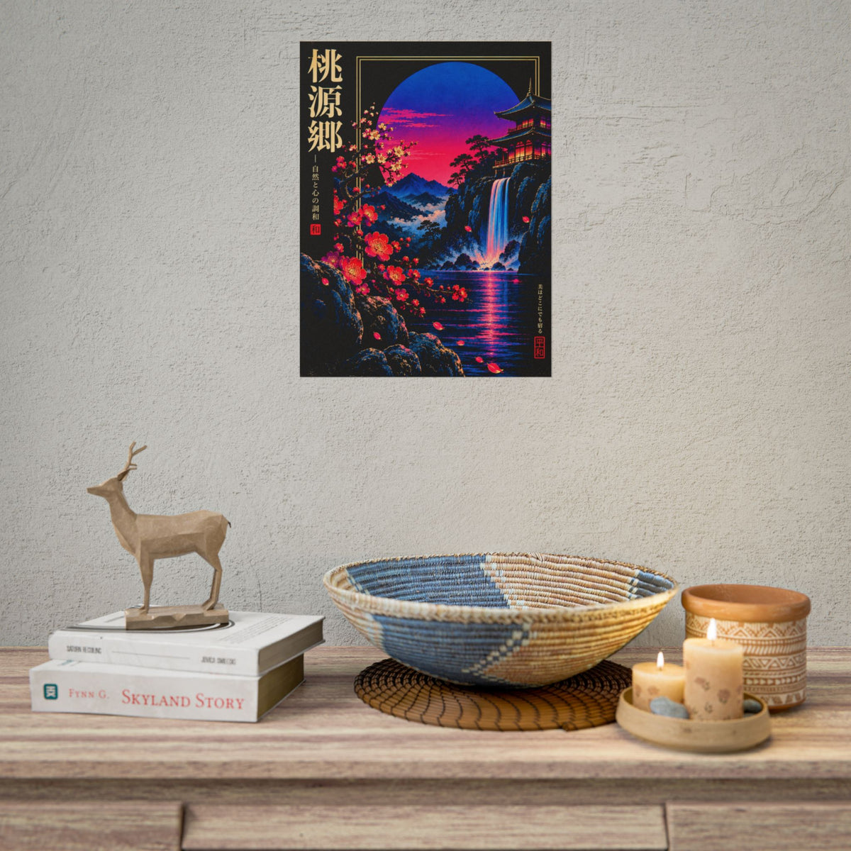Japanese Sunset Waterfall Print / Poster | Neon Nights