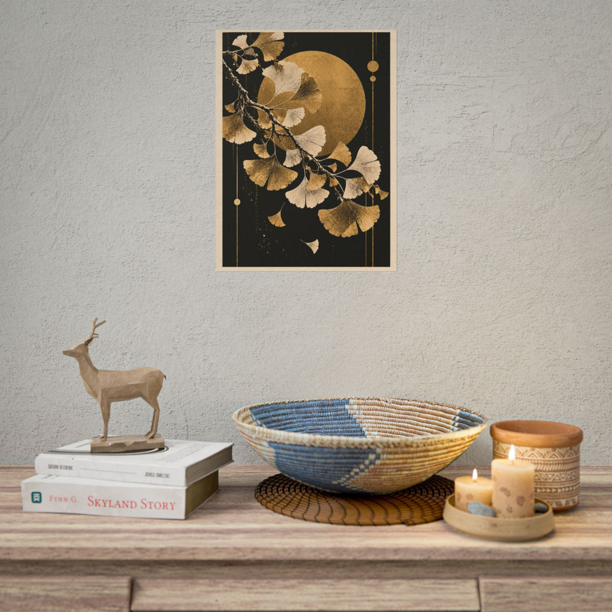 Golden Ginkgo Moon Wall Art | Golden Moonlight