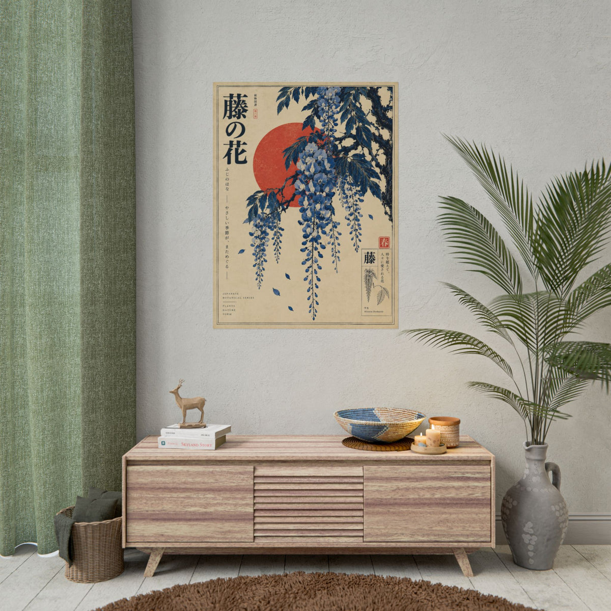 Wisteria Blossoms Japanese Art Print | Blue Herbarium