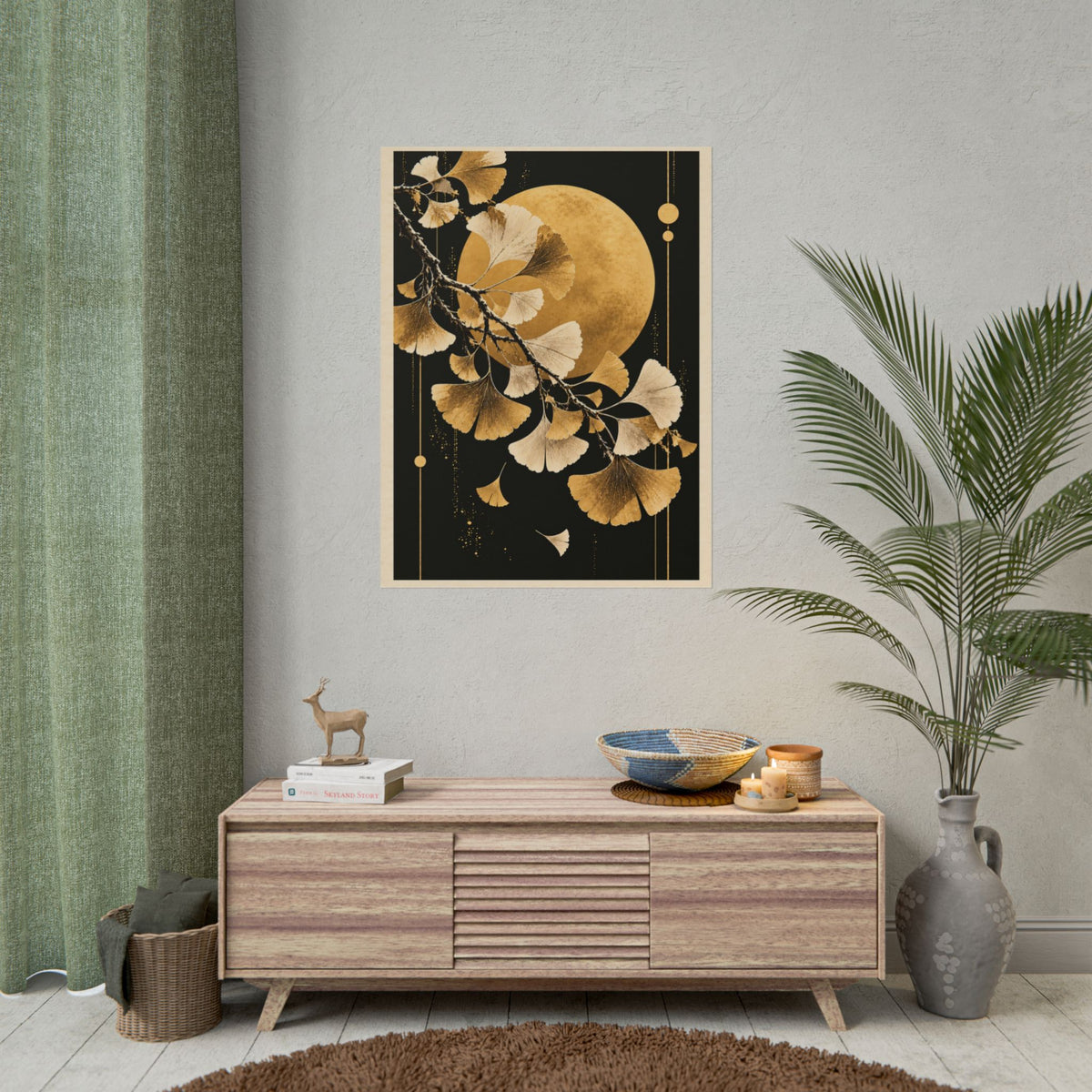 Golden Ginkgo Moon Art Print | Golden Moonlight