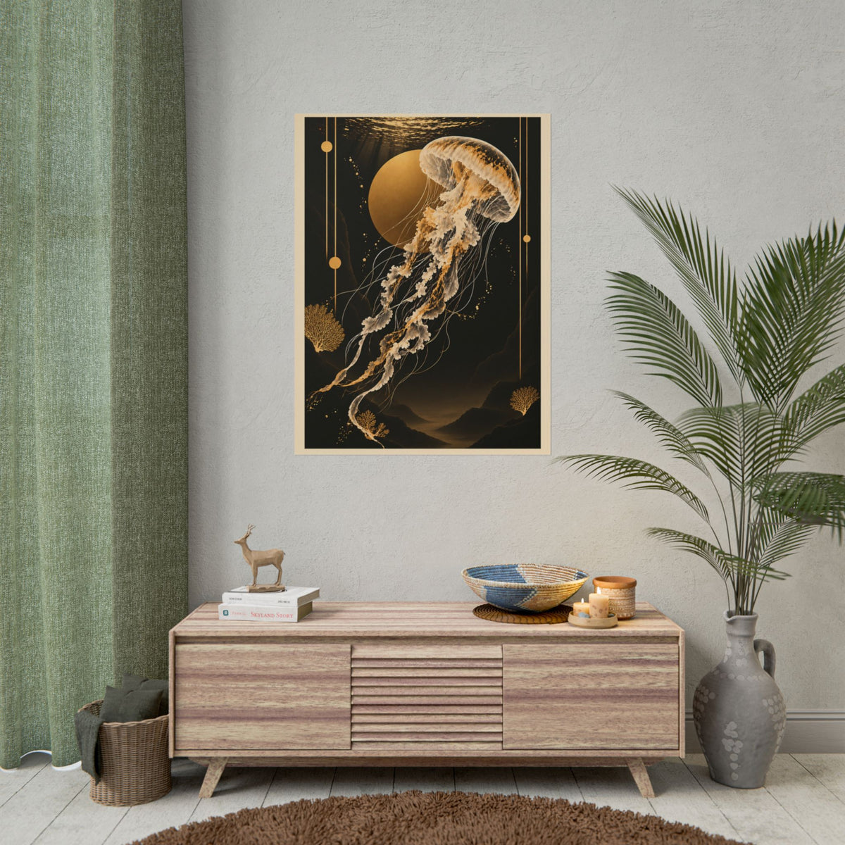 Golden Jellyfish Moon Art Print | Golden Moonlight