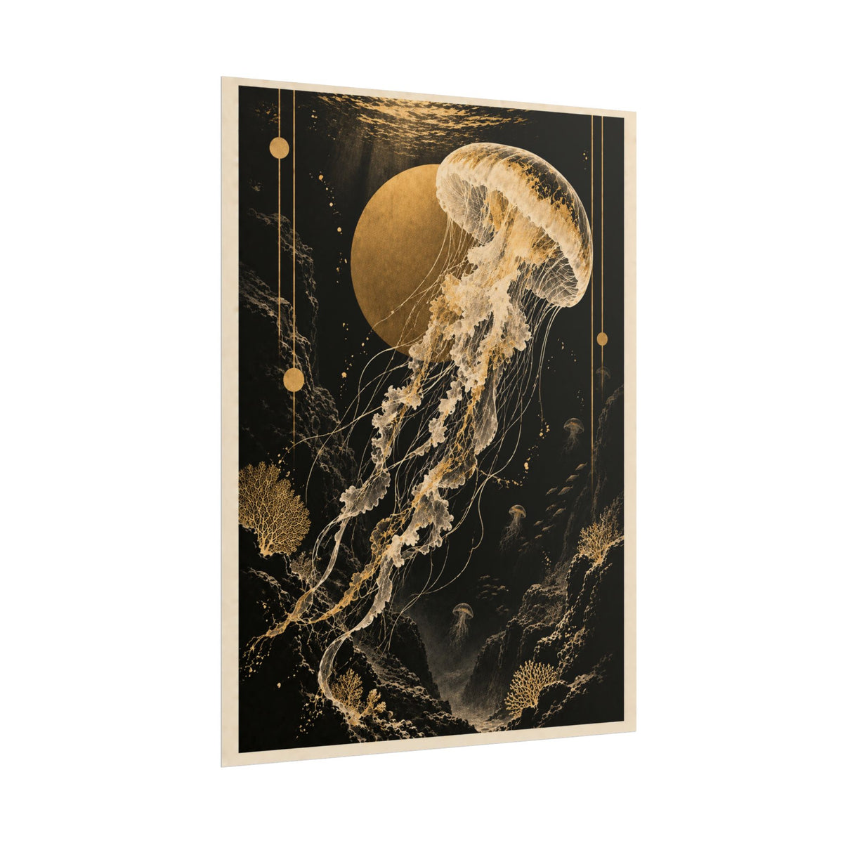 Golden Jellyfish Poster Wall Art | Golden Moonlight