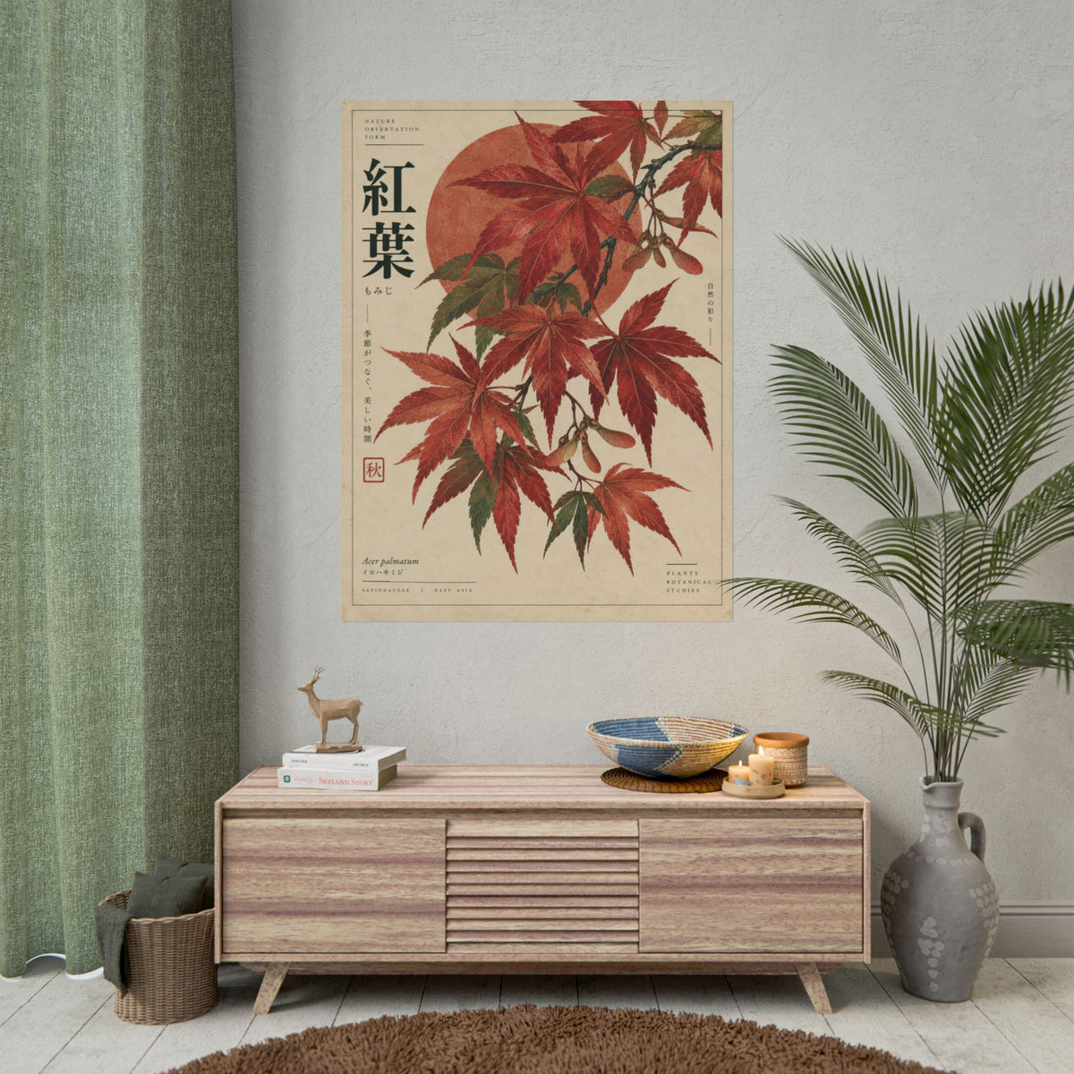 Japanese Maple Botanical Study Art Print | Red Herbarium