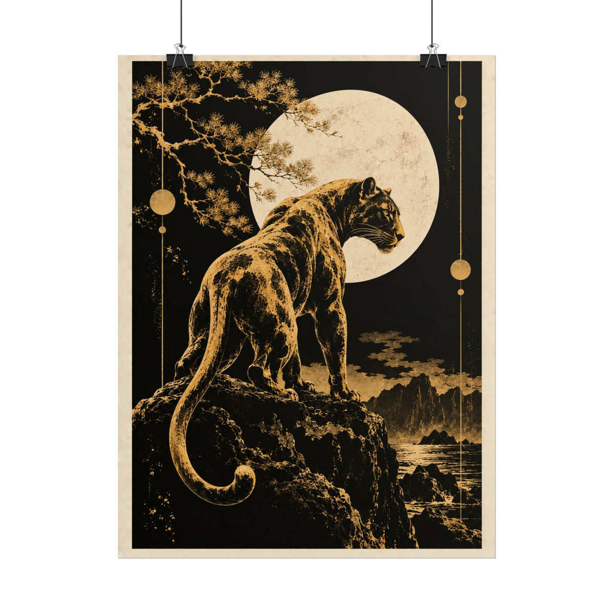 Golden Panther Moon Wall Art | Golden Moonlight