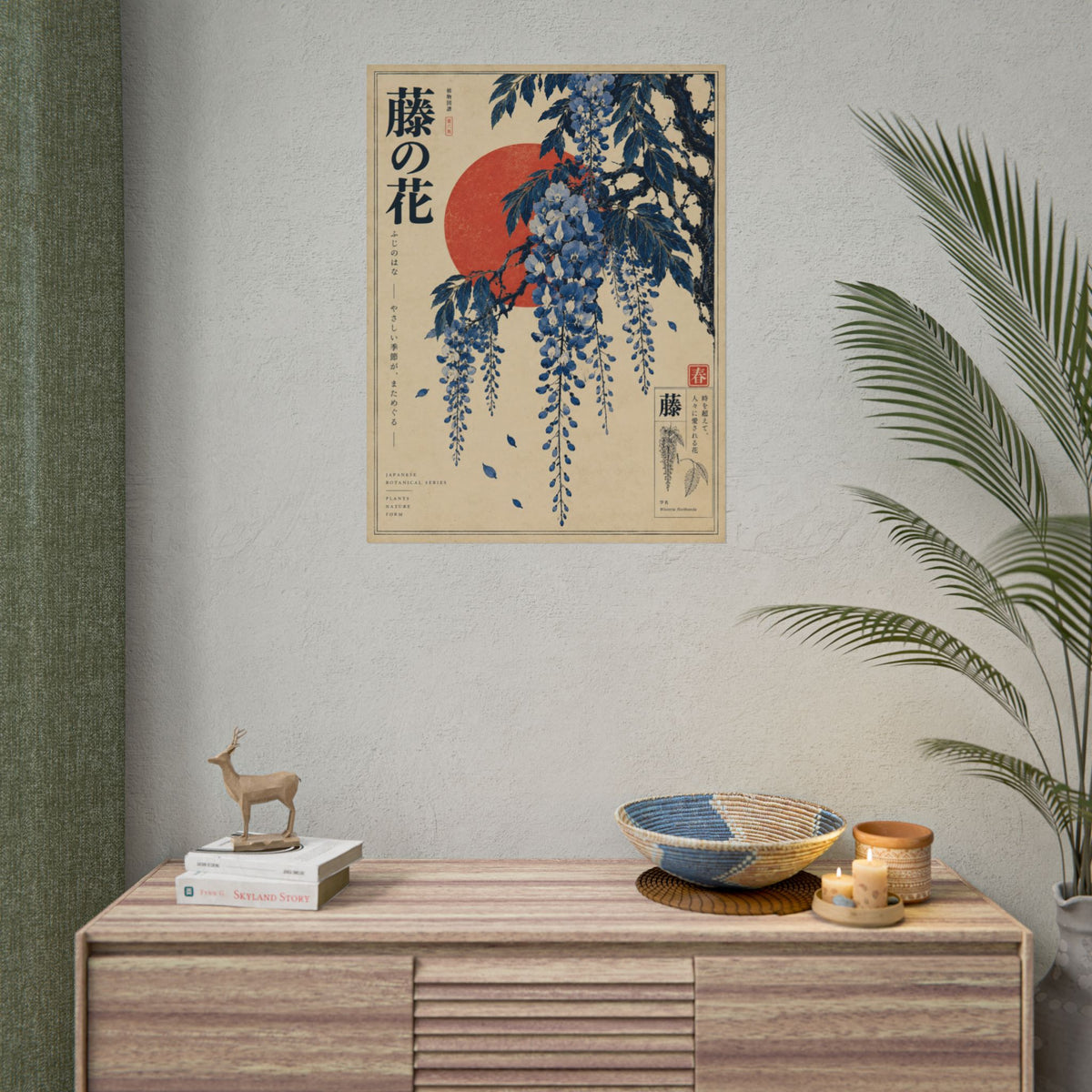 Wisteria Blossoms Japanese Art Print | Blue Herbarium