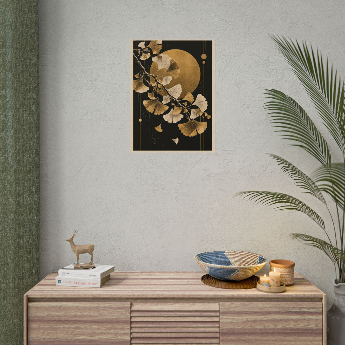 Golden Ginkgo Moon Wall Art | Golden Moonlight