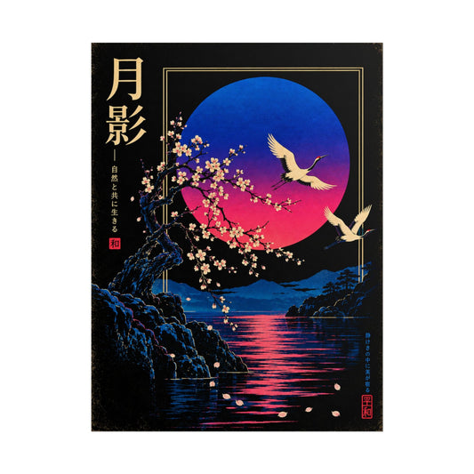 Japanese Moonlight Crane Print / Poster | Neon Nights