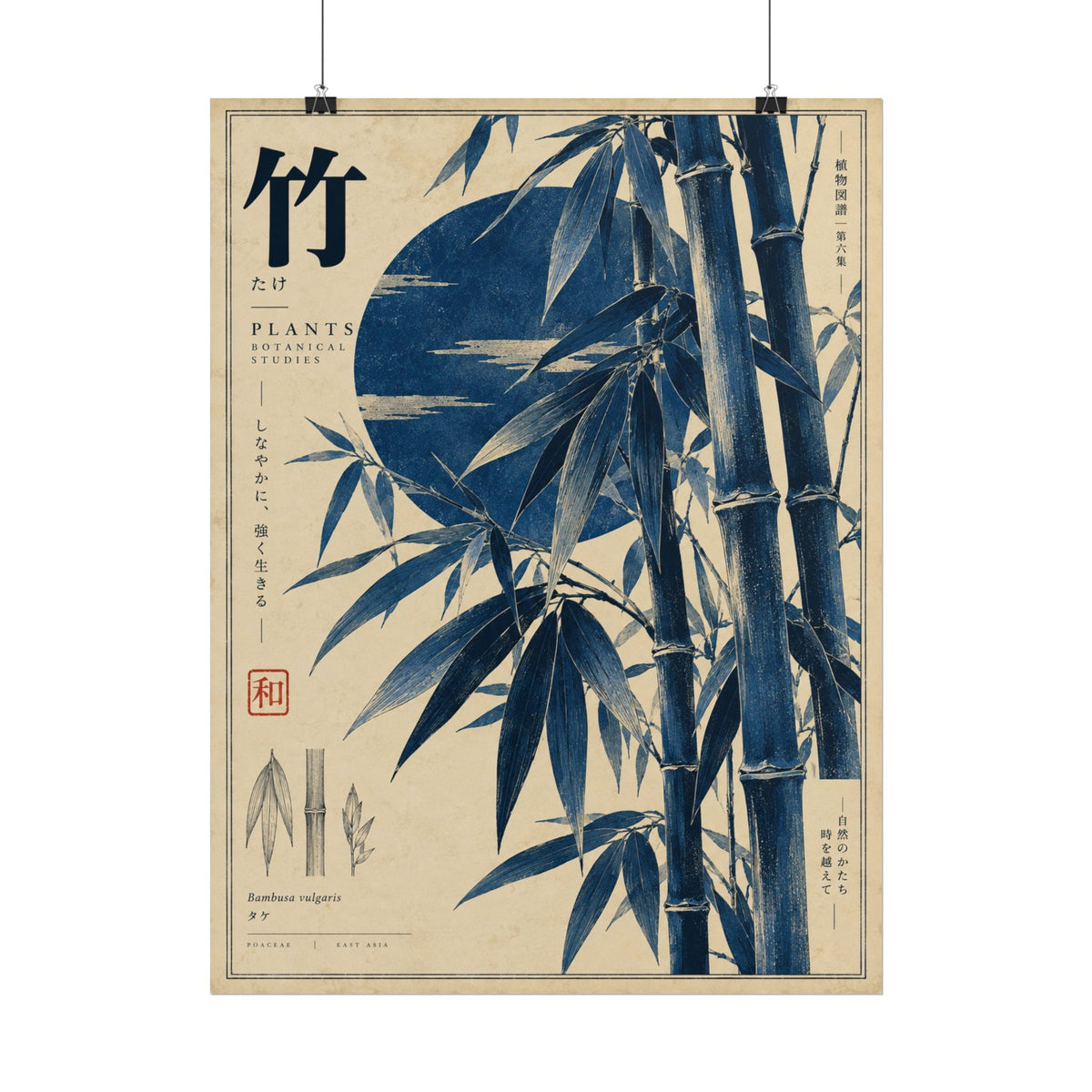 Bamboo Indigo Flora Art Print | Blue Herbarium