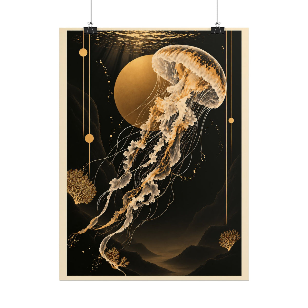 Golden Jellyfish Moon Art Print | Golden Moonlight