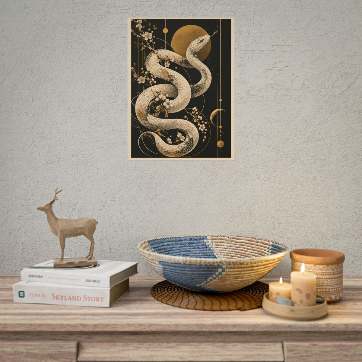 Golden Snake Moon Wall Art | Golden Moonlight