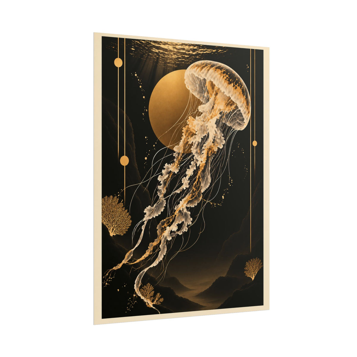 Golden Jellyfish Moon Art Print | Golden Moonlight