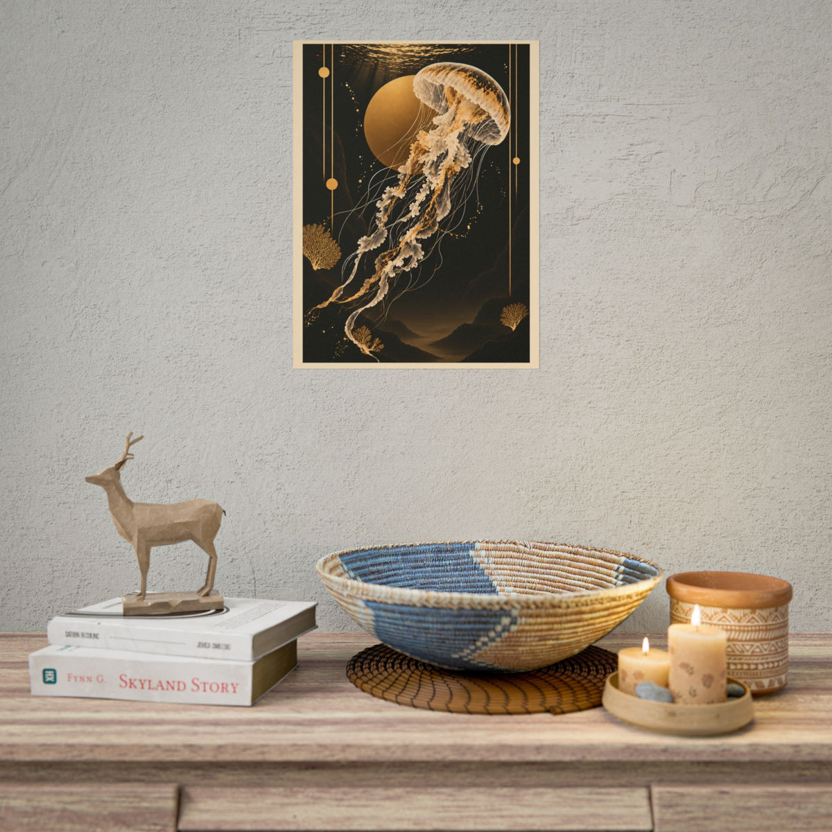 Golden Jellyfish Moon Art Print | Golden Moonlight