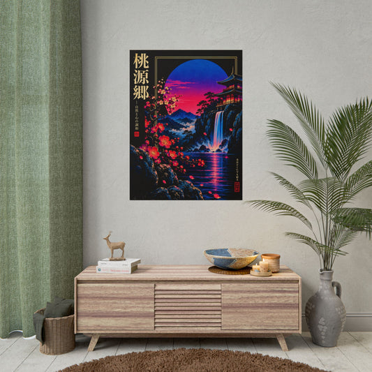 Japanese Sunset Waterfall Print / Poster | Neon Nights