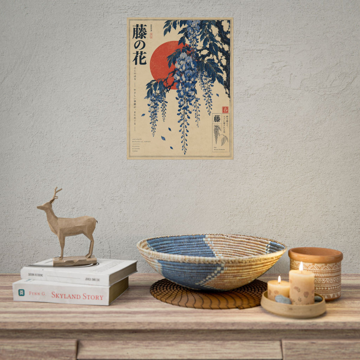 Wisteria Blossoms Japanese Art Print | Blue Herbarium