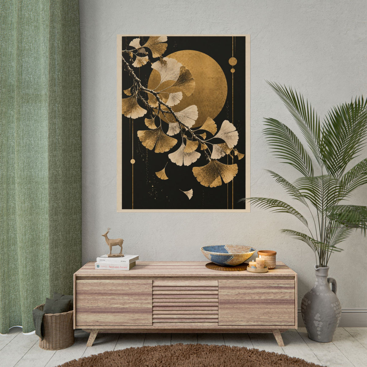 Golden Ginkgo Moon Wall Art | Golden Moonlight