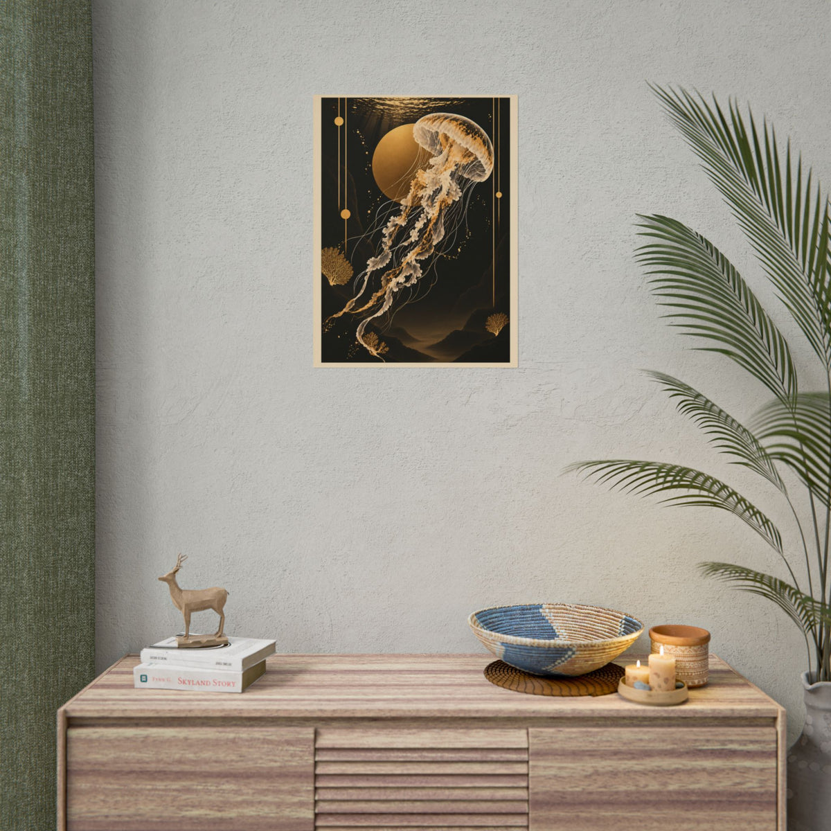Golden Jellyfish Moon Art Print | Golden Moonlight