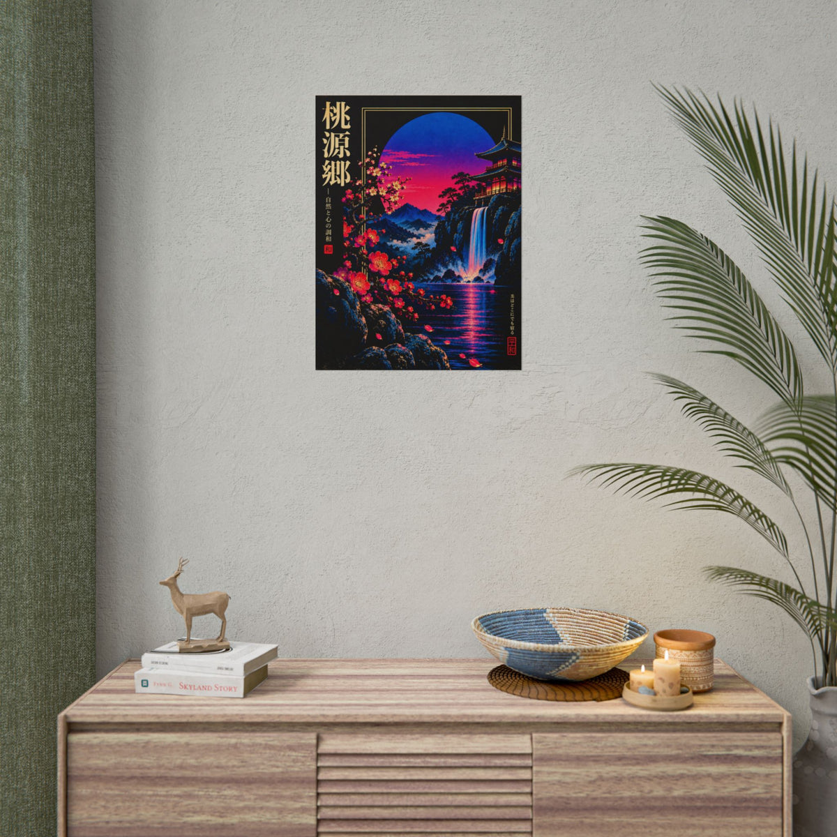 Japanese Sunset Waterfall Print / Poster | Neon Nights